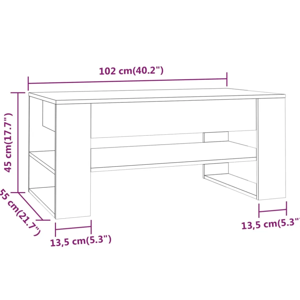 vidaXL Salontafel 102x55x45 cm bewerkt hout sonoma eikenkleurig