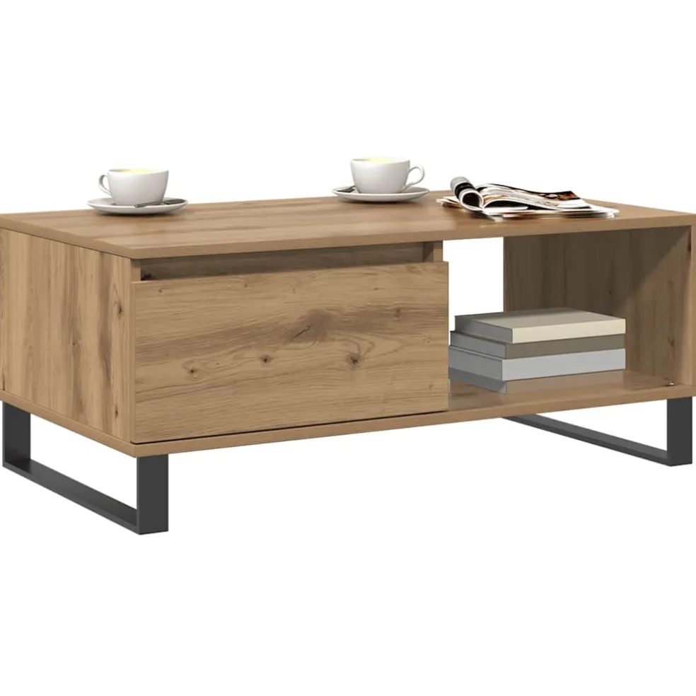 vidaXL Salontafel 90x50x36,5 cm bewerkt hout artisanaal eikenkleurig