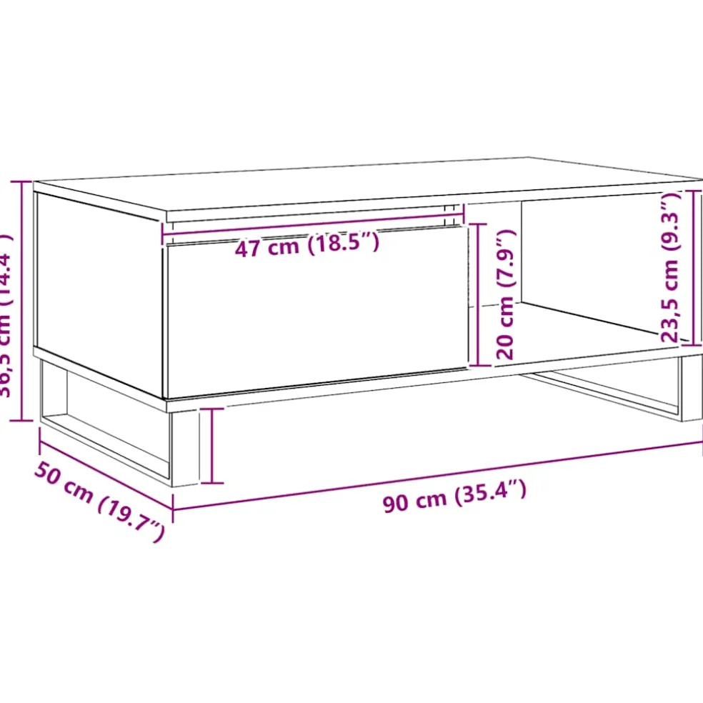 vidaXL Salontafel 90x50x36,5 cm bewerkt hout artisanaal eikenkleurig