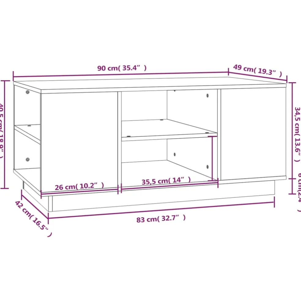 vidaXL Salontafel 90x49x40,5 cm massief grenenhout wit