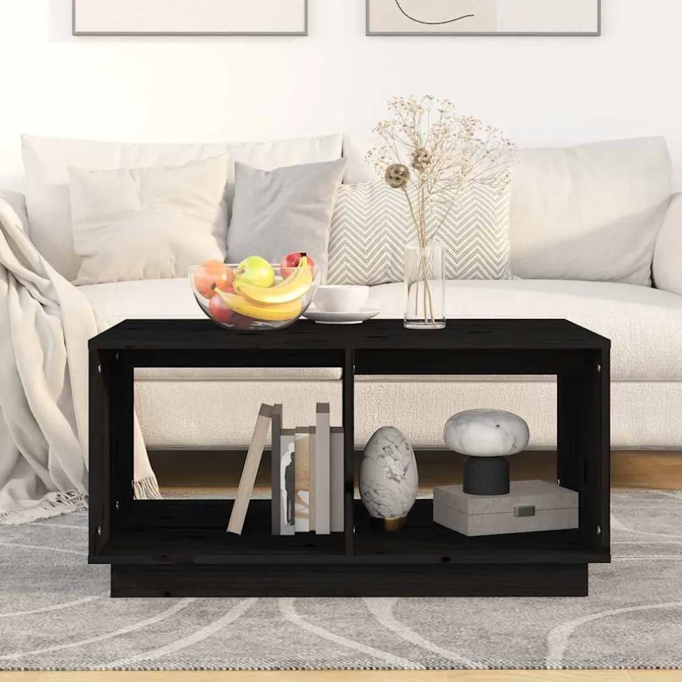 vidaXL Salontafel 80x50x40 cm massief grenenhout zwart