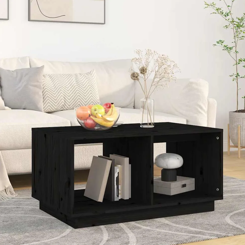 vidaXL Salontafel 80x50x40 cm massief grenenhout zwart