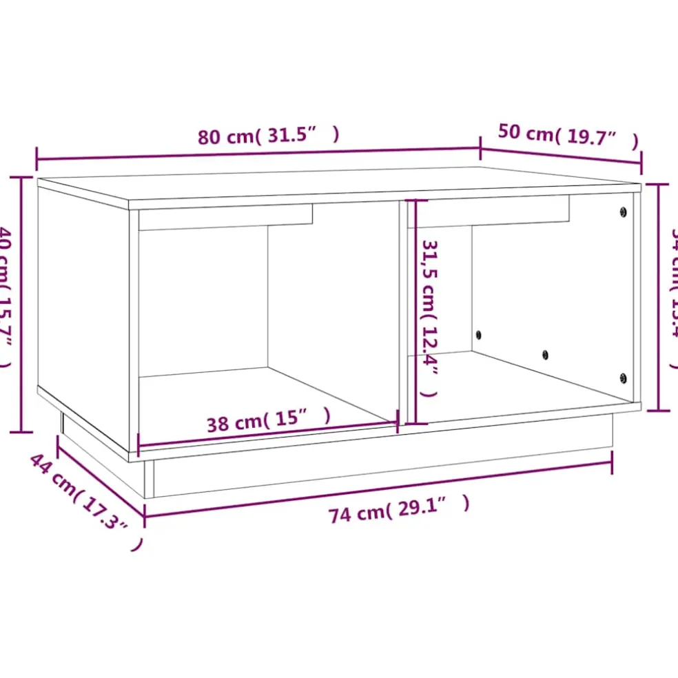 vidaXL Salontafel 80x50x40 cm massief grenenhout zwart