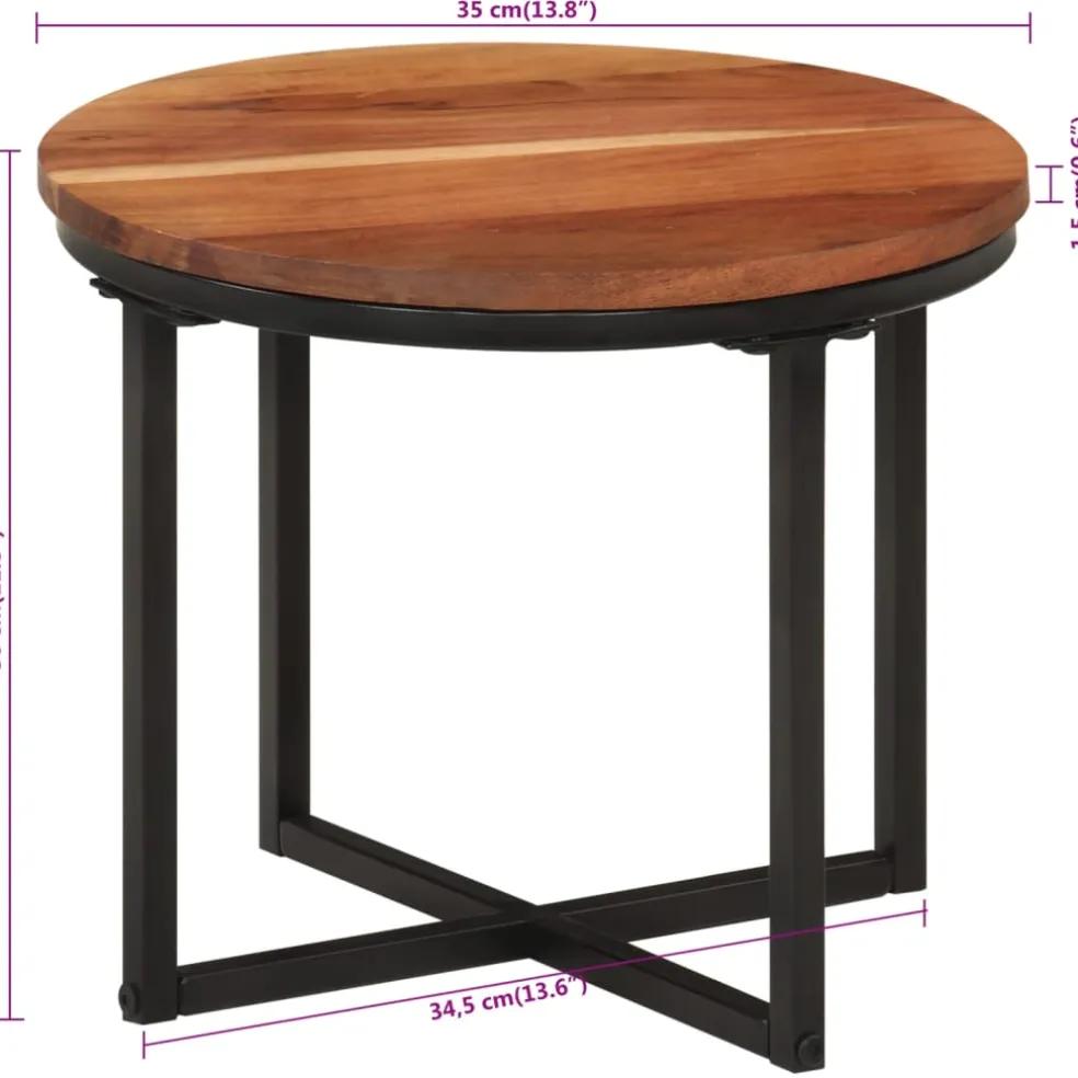 vidaXL Salontafel 35x35x30 cm massief acaciahout en ijzer