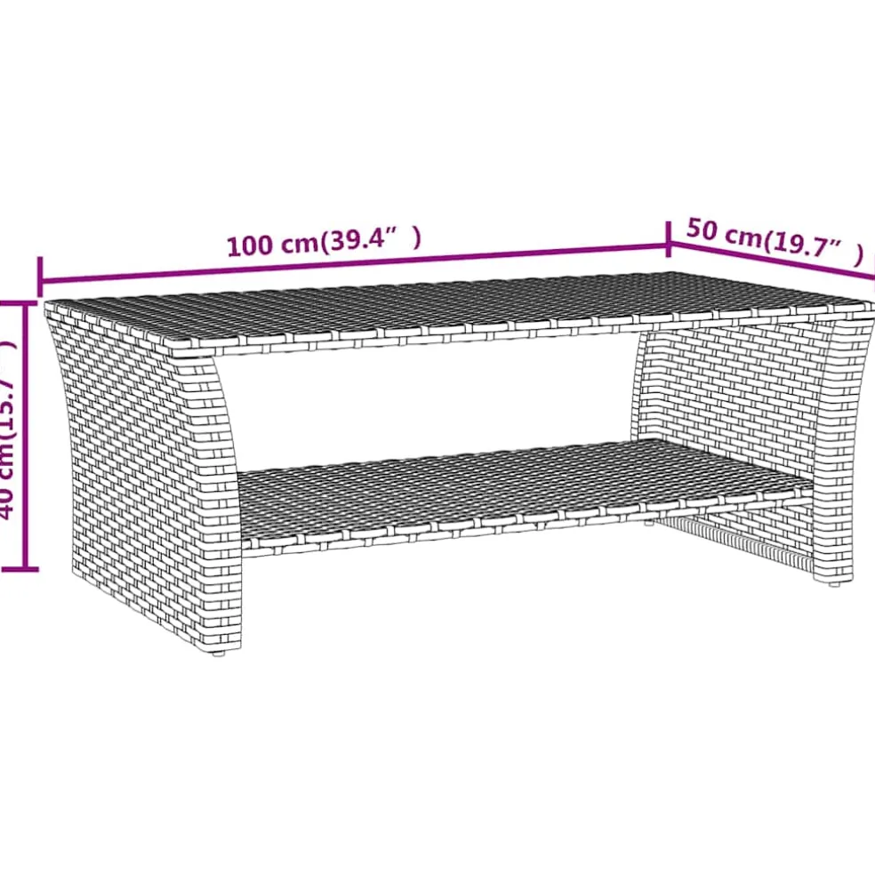 vidaXL Salontafel 100x50x40 cm poly rattan zwart