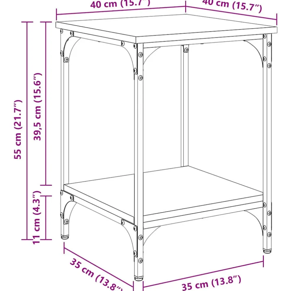 vidaXL Salontafel Zwart Eiken 40 x 40 x 55 cm Bewerkt hout