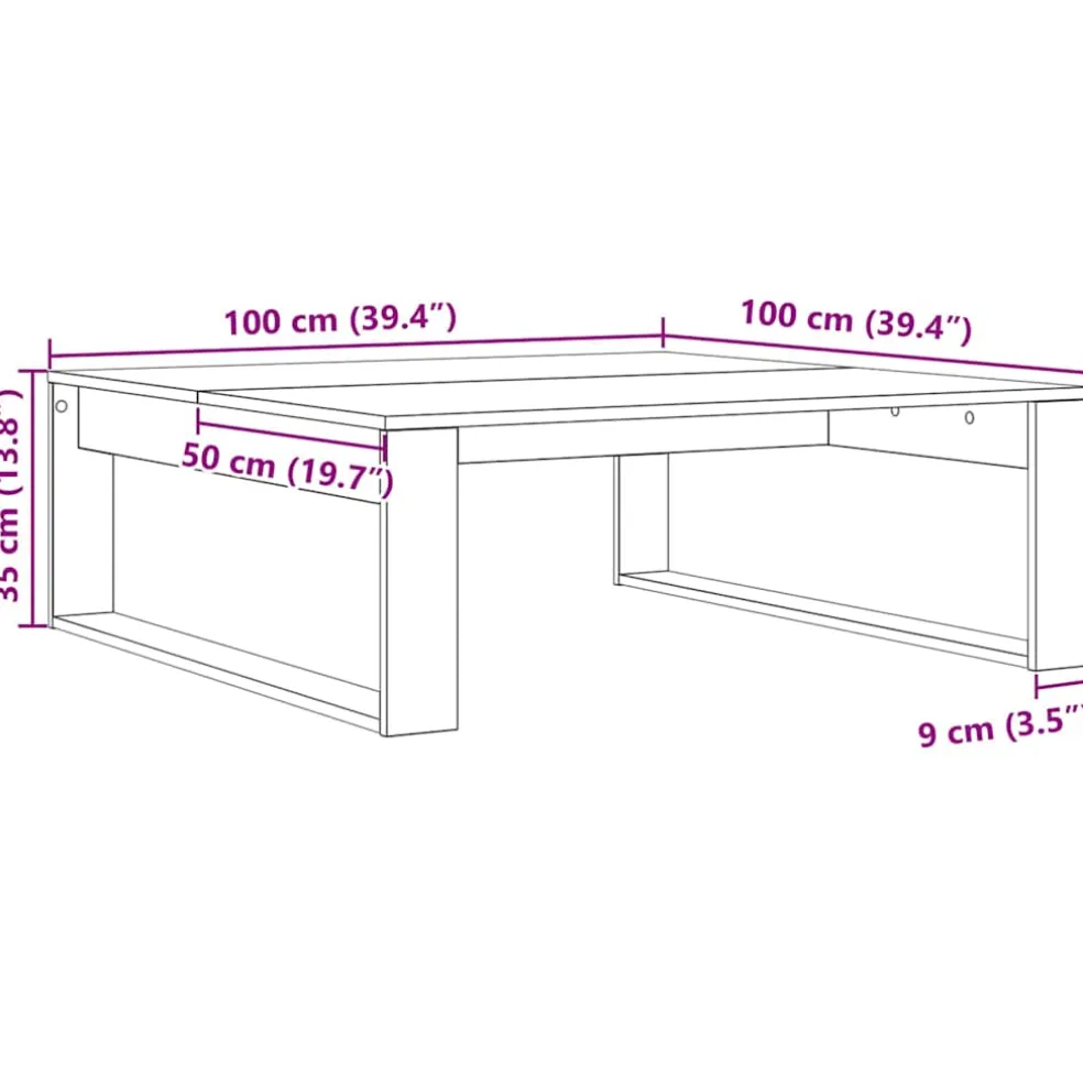 vidaXL Salontafel Zwart Eiken 100 x 100 x 35 cm Bewerkt hout