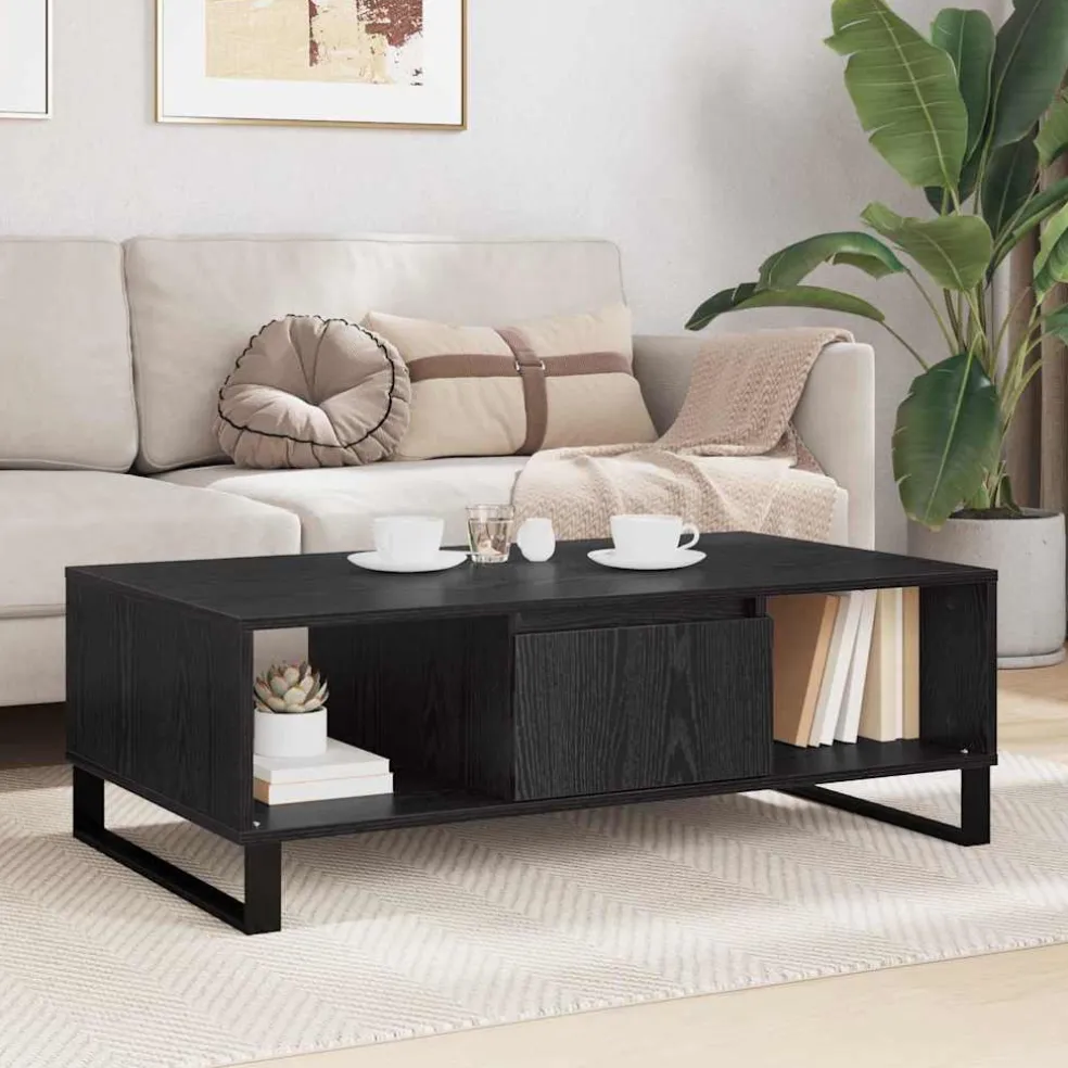 vidaXL Salontafel Zwart Eiken 104 x 60 x 35 cm Bewerkt hout