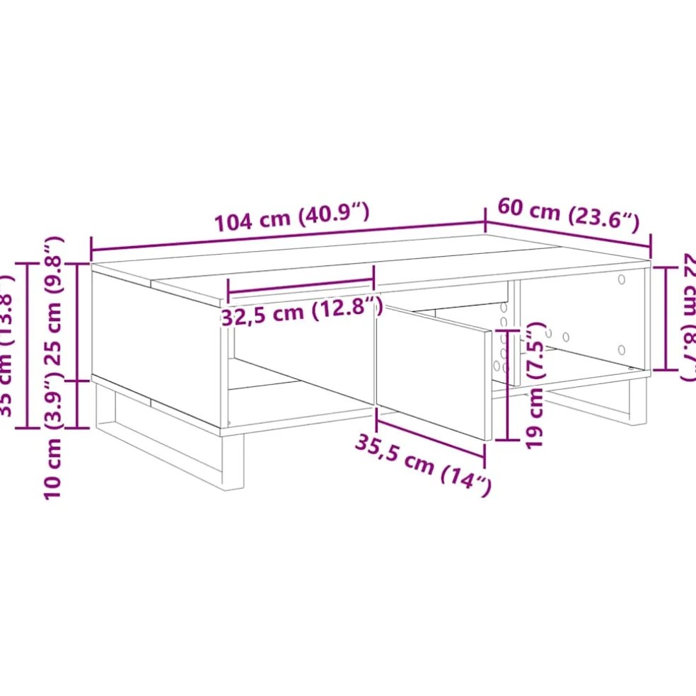 vidaXL Salontafel Zwart Eiken 104 x 60 x 35 cm Bewerkt hout