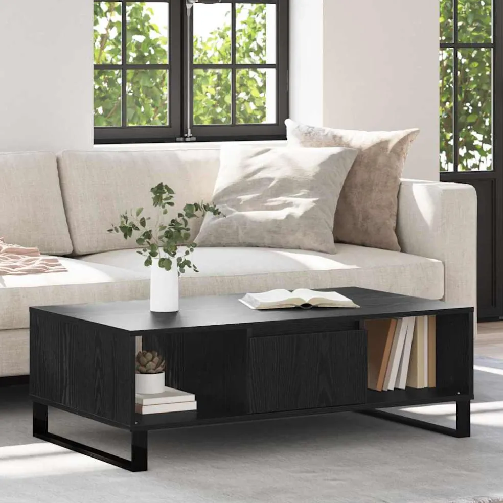 vidaXL Salontafel Zwart Eiken 104 x 60 x 35 cm Bewerkt hout