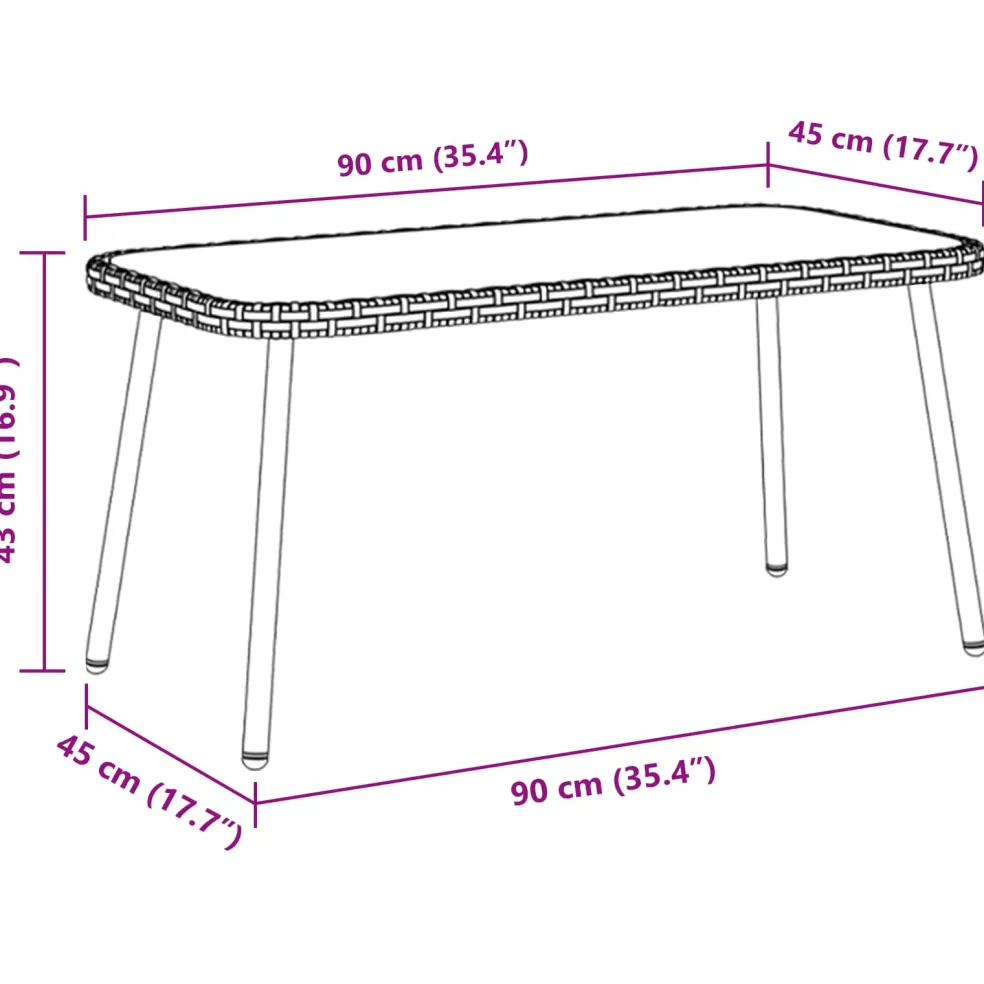 vidaXL Salontafel Zwart 90 x 45 x 43 cm poly rattan