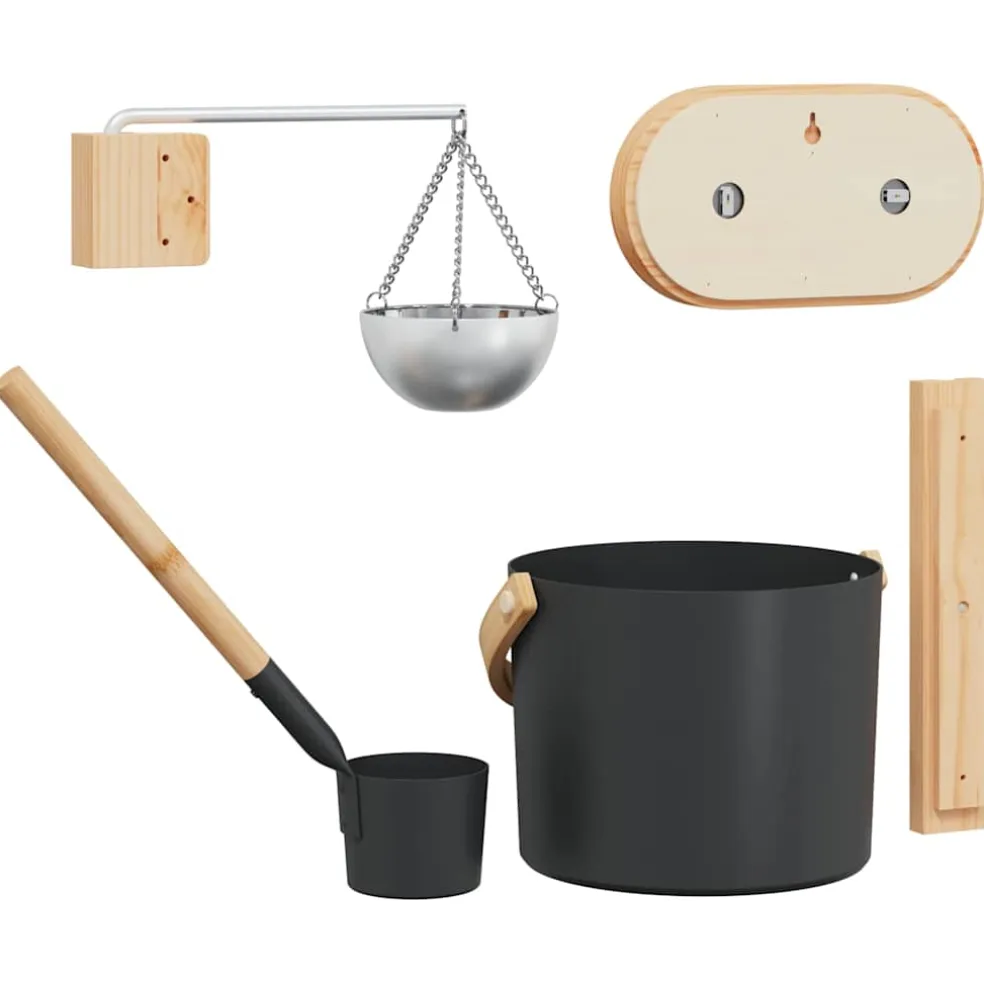 vidaXL Sauna Accessoire Set 5 st Zwart Aluminium en Massief Grenenhout