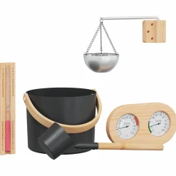vidaXL Sauna Accessoire Set 5 st Zwart Aluminium en Massief Grenenhout