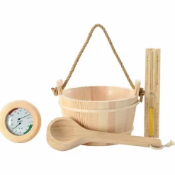 vidaXL Sauna Accessoire Set 4 st Bruin Massief Vurenhout en Hennep