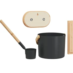 vidaXL Sauna Accessoire Set 4 st Zwart Aluminium en Massief Grenenhout