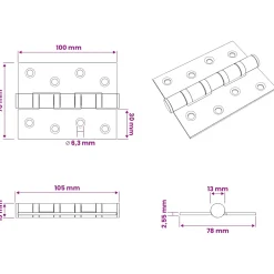 vidaXL Scharnier 4 st 100 x 78 x 13 mm zilver Staal