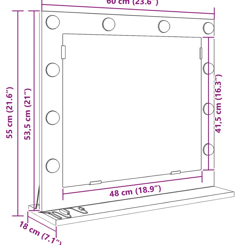 vidaXL Schmink Spiegel Oudhout 60 x 55 x 18 cm Rechthoekig