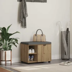 vidaXL Schoenbank met kussen Artisanaal eiken 60 x 38 x 46 cm
