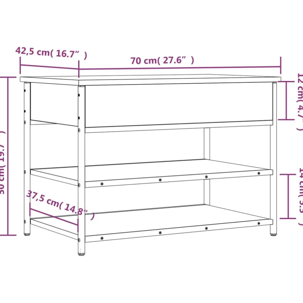 vidaXL Schoenenbankje 70x42,5x50 cm bewerkt hout bruin eikenkleur