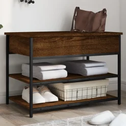 vidaXL Schoenenbankje 70x42,5x50 cm bewerkt hout bruin eikenkleur