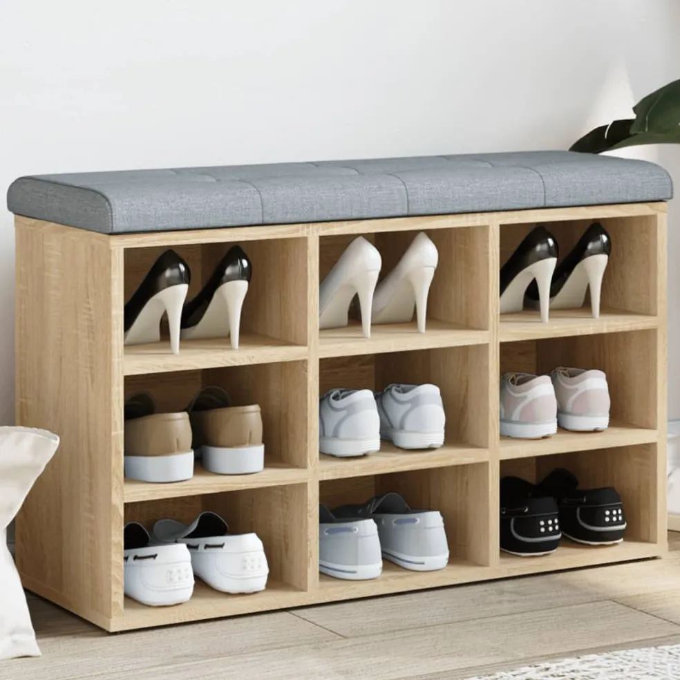 vidaXL Schoenenbank Sonoma Eiken 82x32x50 cm Bewerkt Hout