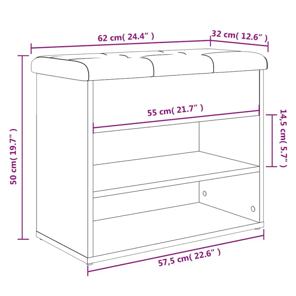vidaXL Schoenenbank Wit 62x32x50 cm Bewerkt Hout