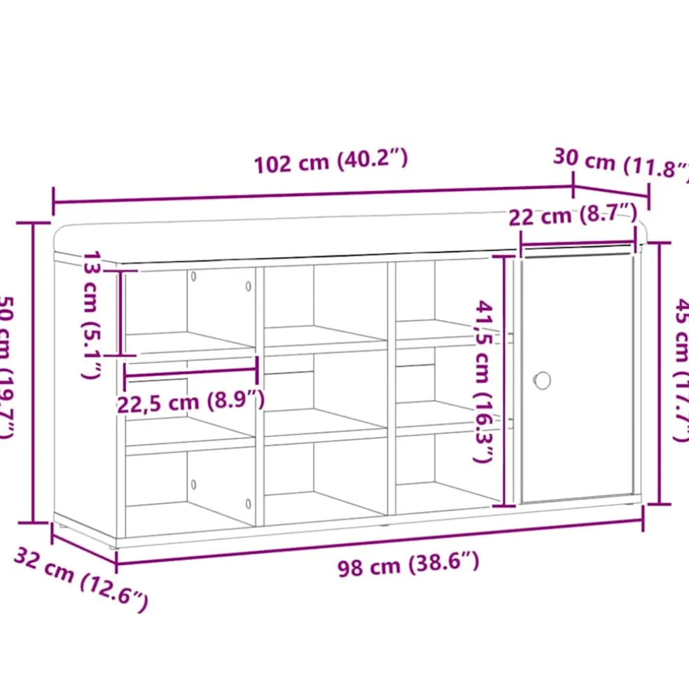 vidaXL Schoenenbank 102x32x50 cm bewerkt hout artisanaal eikenkleur