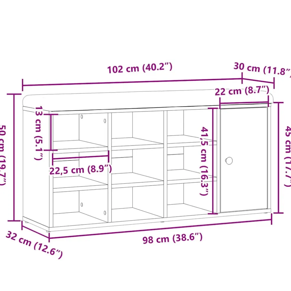 vidaXL Schoenenbank 102x32x50 cm bewerkt hout oud houtkleurig