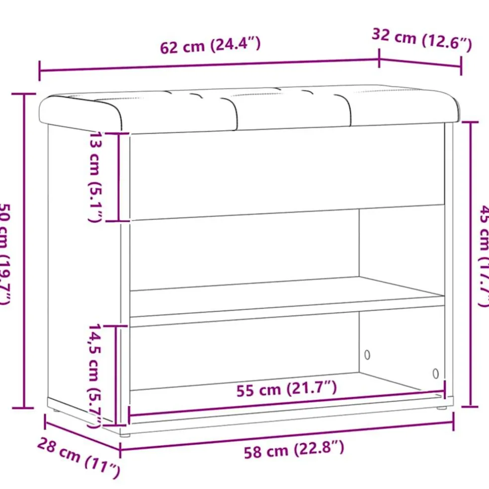vidaXL Schoenenbank 62x32x50 cm bewerkt hout artisanaal eikenkleur