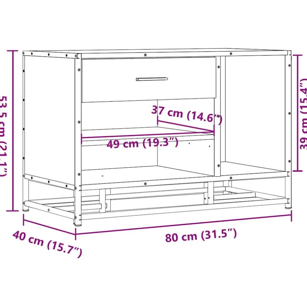 vidaXL Schoenenbank 80x40x53,5 cm bewerkt hout en metaal bruin eiken