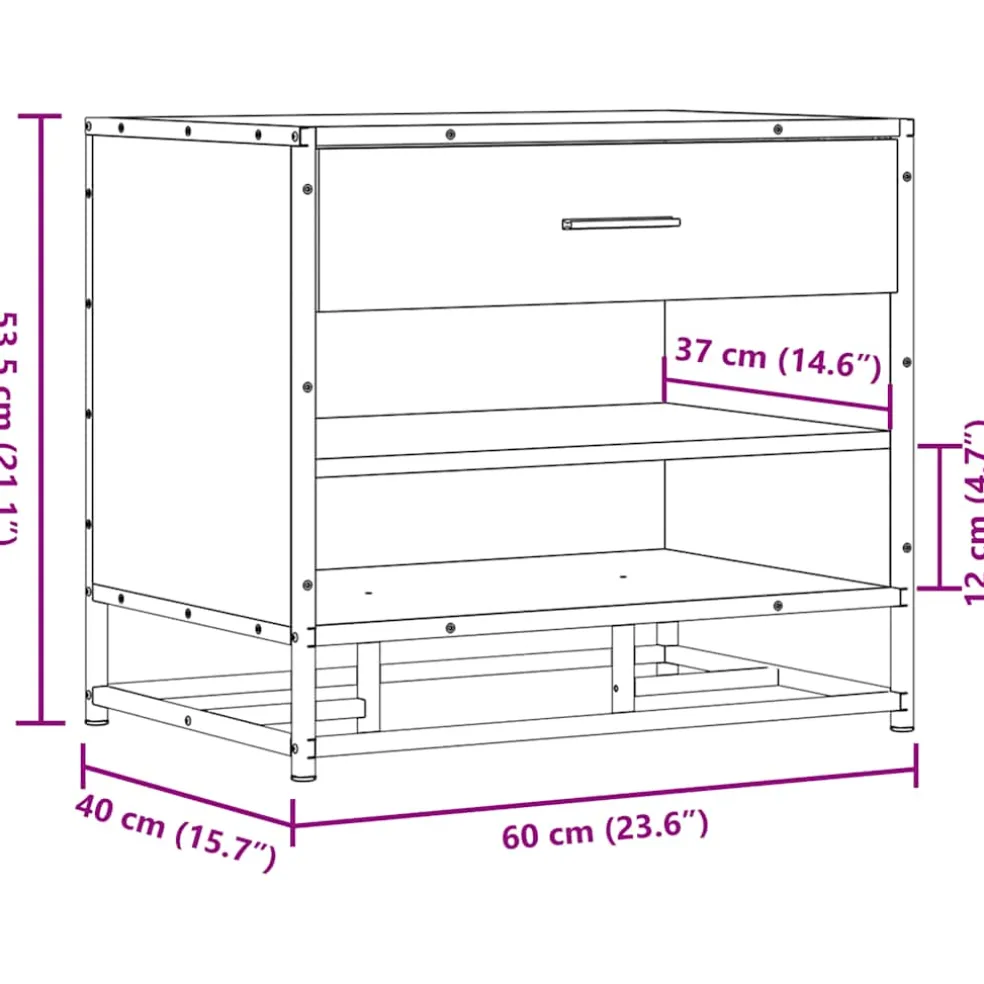 vidaXL Schoenenbank 60x40x53,5 cm bewerkt hout en metaal bruin eiken