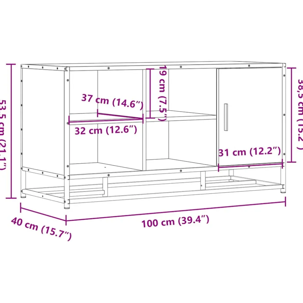 vidaXL Schoenenbank 100x40x53,5 cm bewerkt hout en metaal bruin eiken