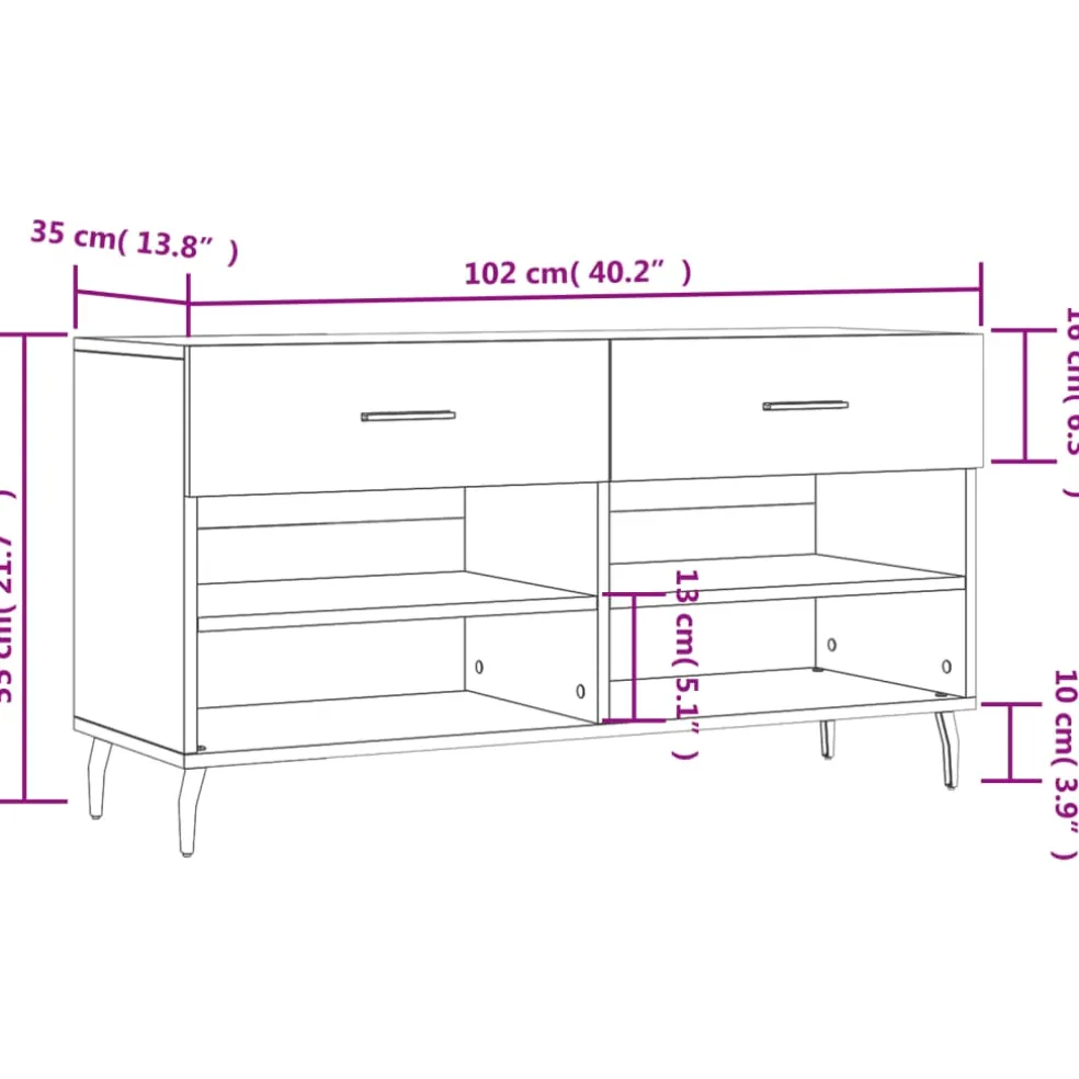 vidaXL Schoenenbank 102x35x55 cm bewerkt hout wit