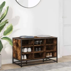 vidaXL Schoenenbank 84x40x53,5 cm bewerkt hout en metaal gerookt eiken