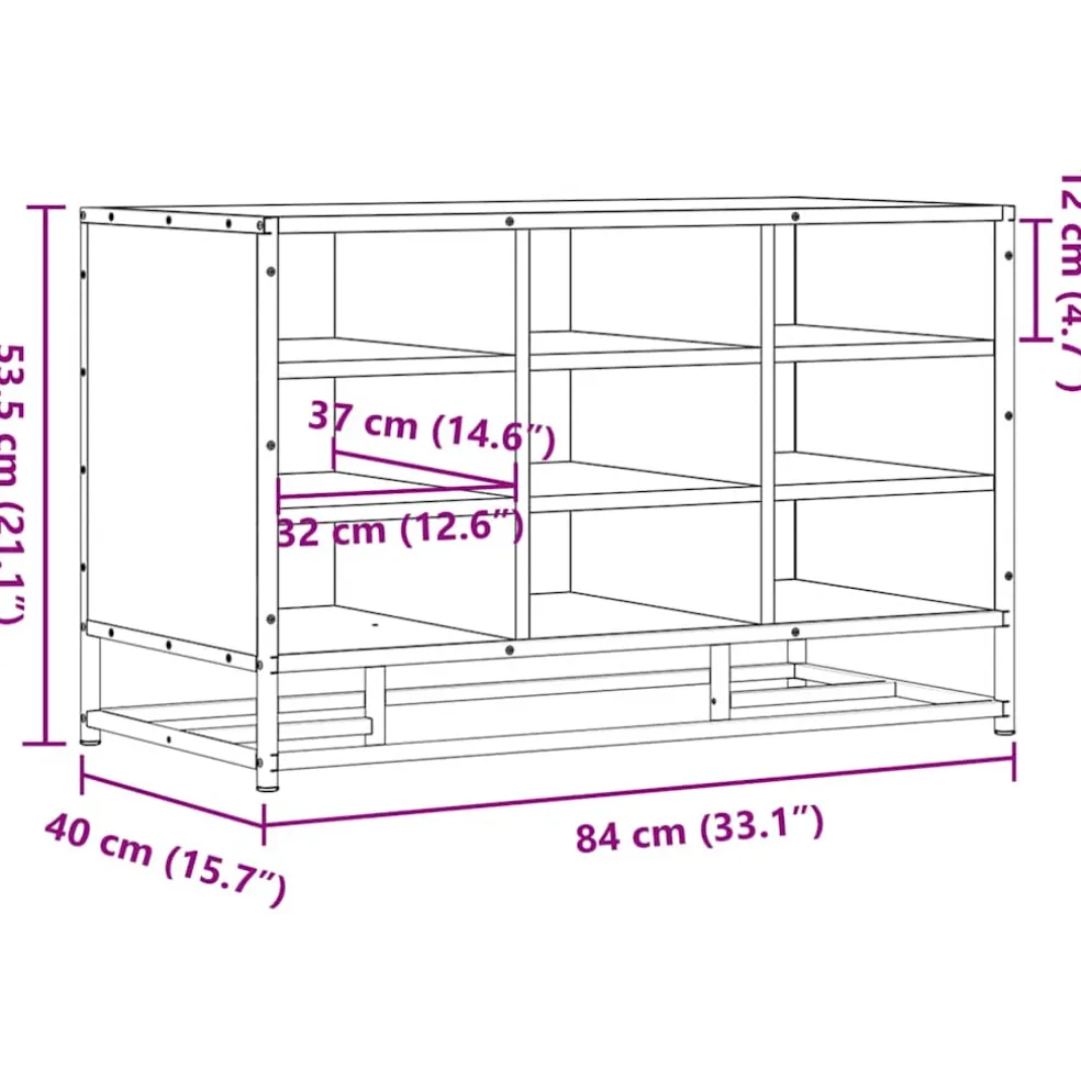 vidaXL Schoenenbank 84x40x53,5 cm bewerkt hout en metaal gerookt eiken