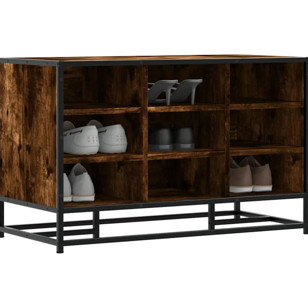 vidaXL Schoenenbank 84x40x53,5 cm bewerkt hout en metaal gerookt eiken