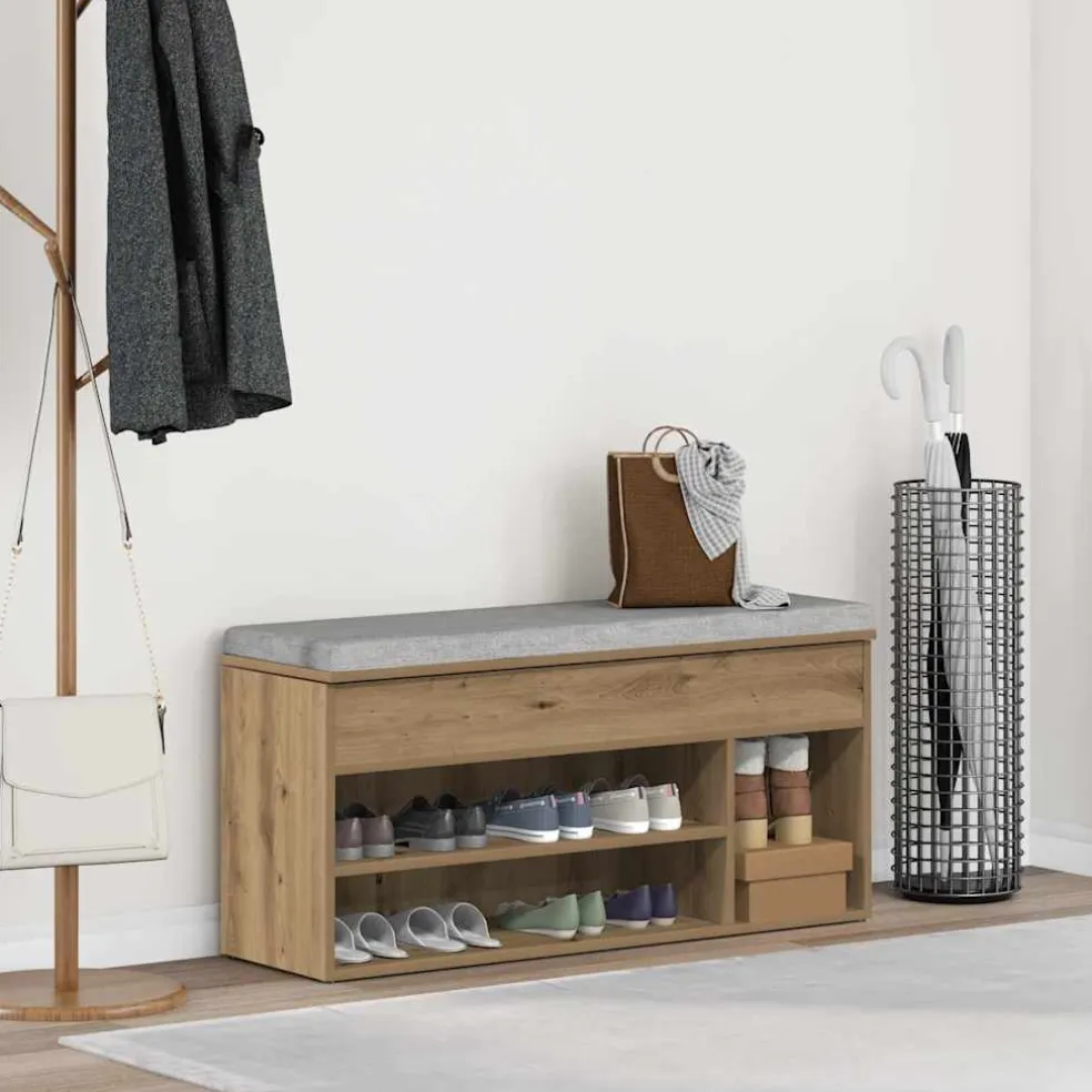 vidaXL Schoenenbank 102x30,5x45 cm bewerkt hout artisanaal eikenkleur
