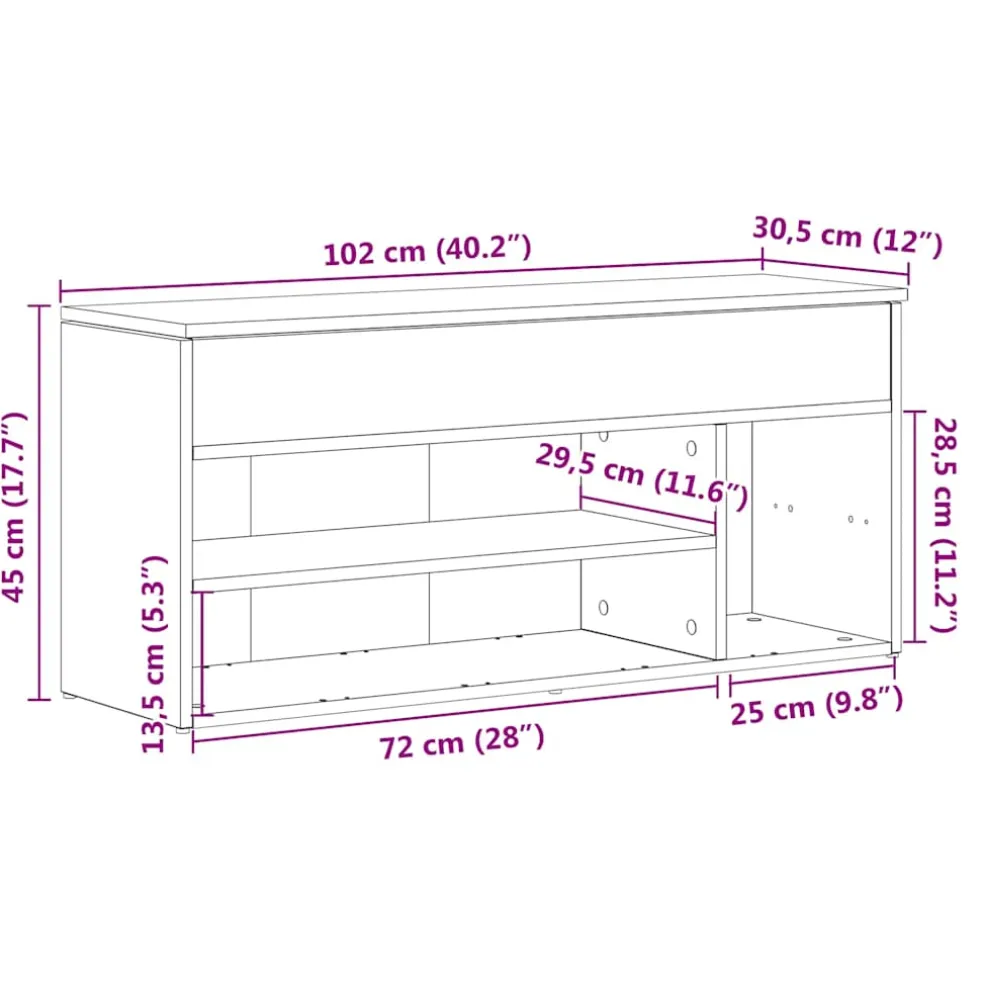 vidaXL Schoenenbank 102x30,5x45 cm spaanplaat zwart eikenkleurig