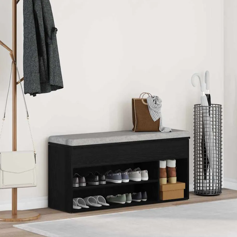 vidaXL Schoenenbank 102x30,5x45 cm spaanplaat zwart eikenkleurig