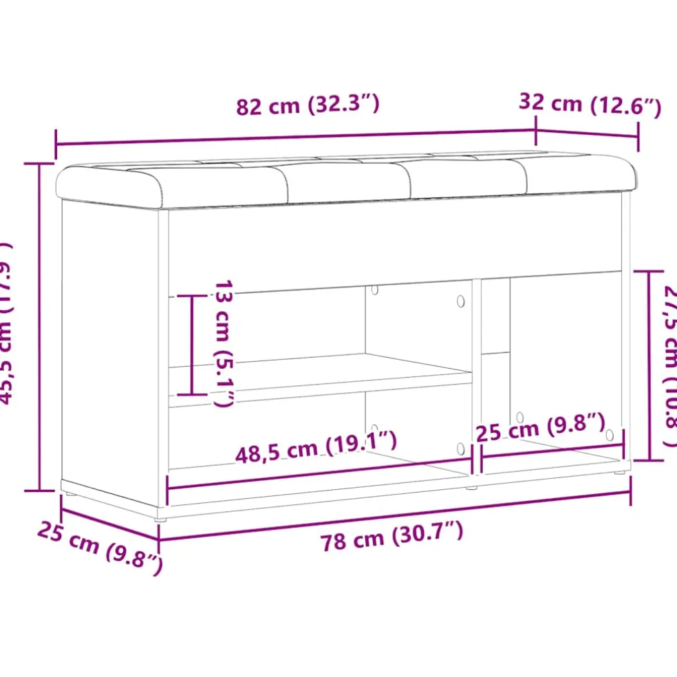 vidaXL Schoenenbank Zwart 80 x 30 x 45 cm Bewerkt hout