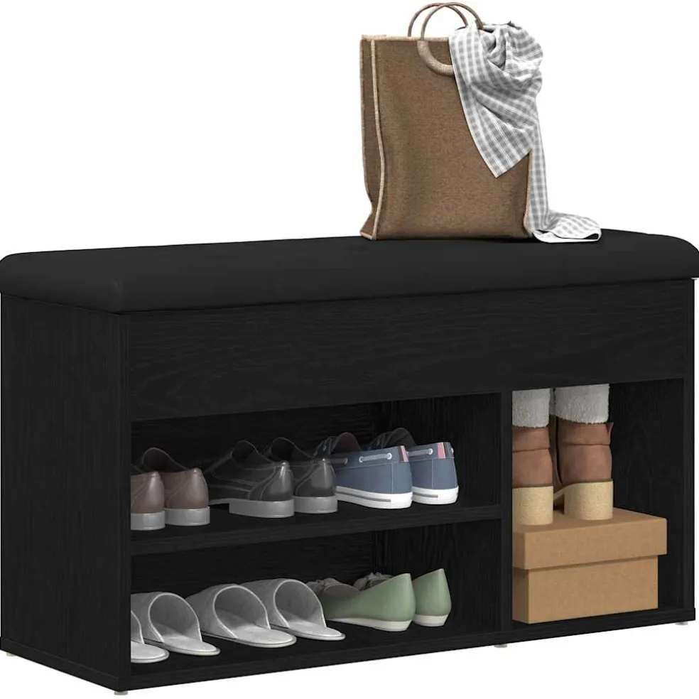 vidaXL Schoenenbank Zwart 80 x 30 x 45 cm Bewerkt hout