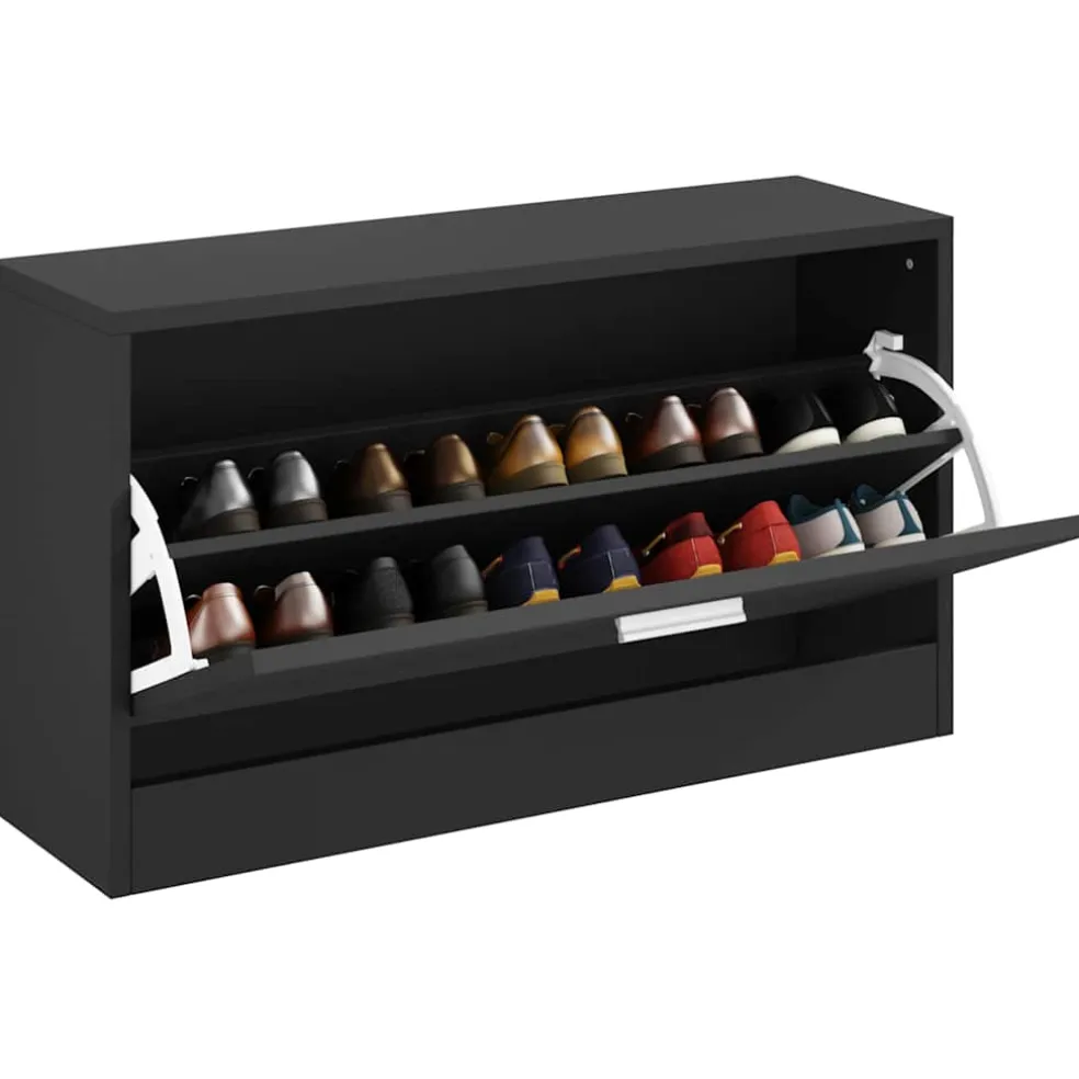 vidaXL Schoenenbank Zwart 80x24x45 cm Bewerkt Hout