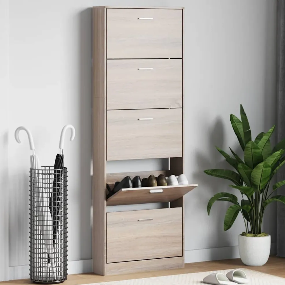 vidaXL Schoenenkast hout met 5 opbergvakken eiken-look