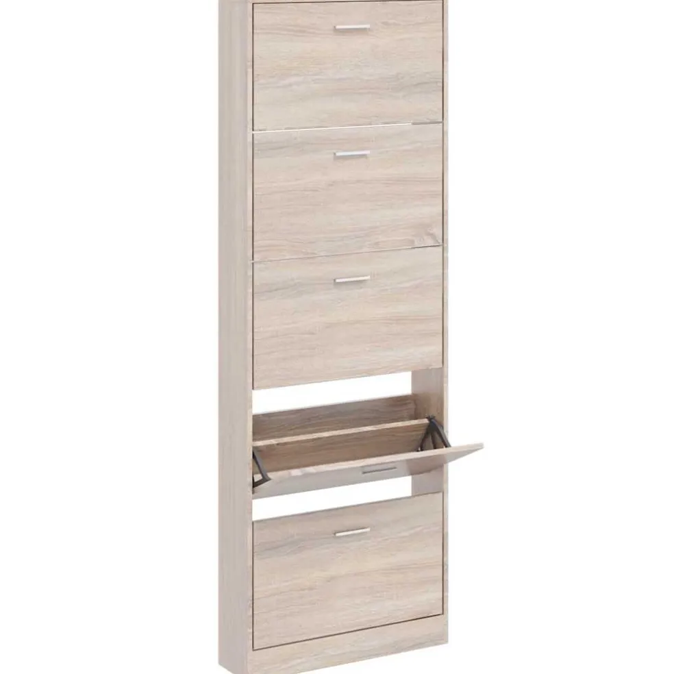 vidaXL Schoenenkast hout met 5 opbergvakken eiken-look