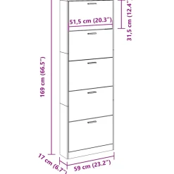 vidaXL Schoenenkast hout met 5 opbergvakken eiken-look