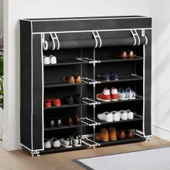 vidaXL Schoenenkast met hoes 115x28x110 stof zwart