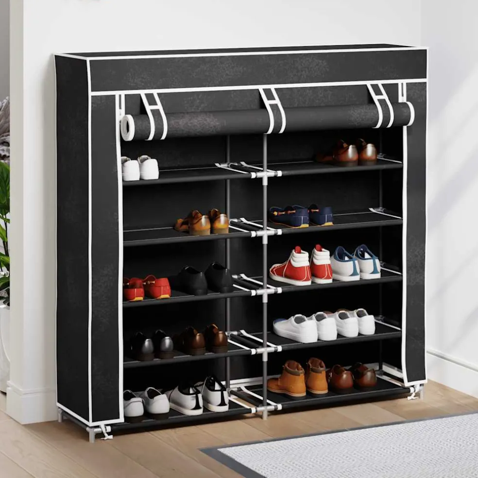vidaXL Schoenenkast met hoes 115x28x110 stof zwart