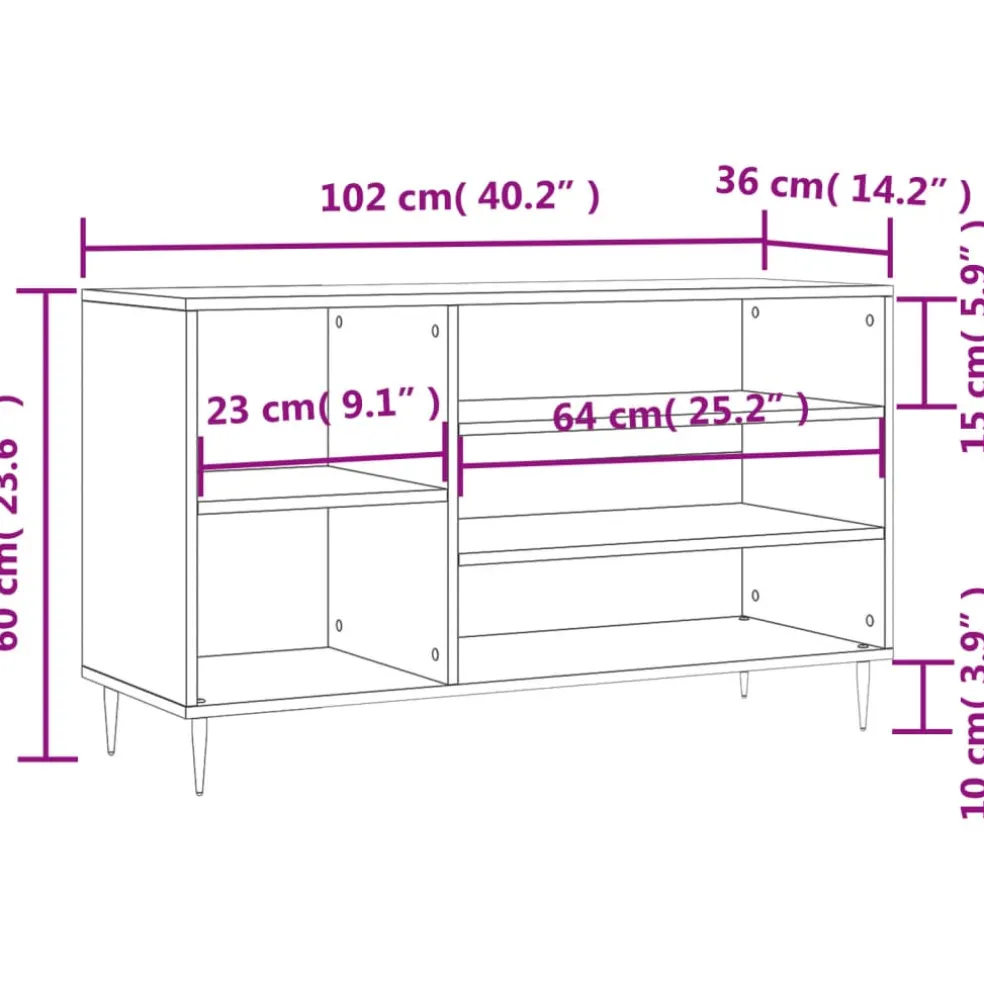 vidaXL Schoenenkast 102x36x60 cm bewerkt hout sonoma grijs