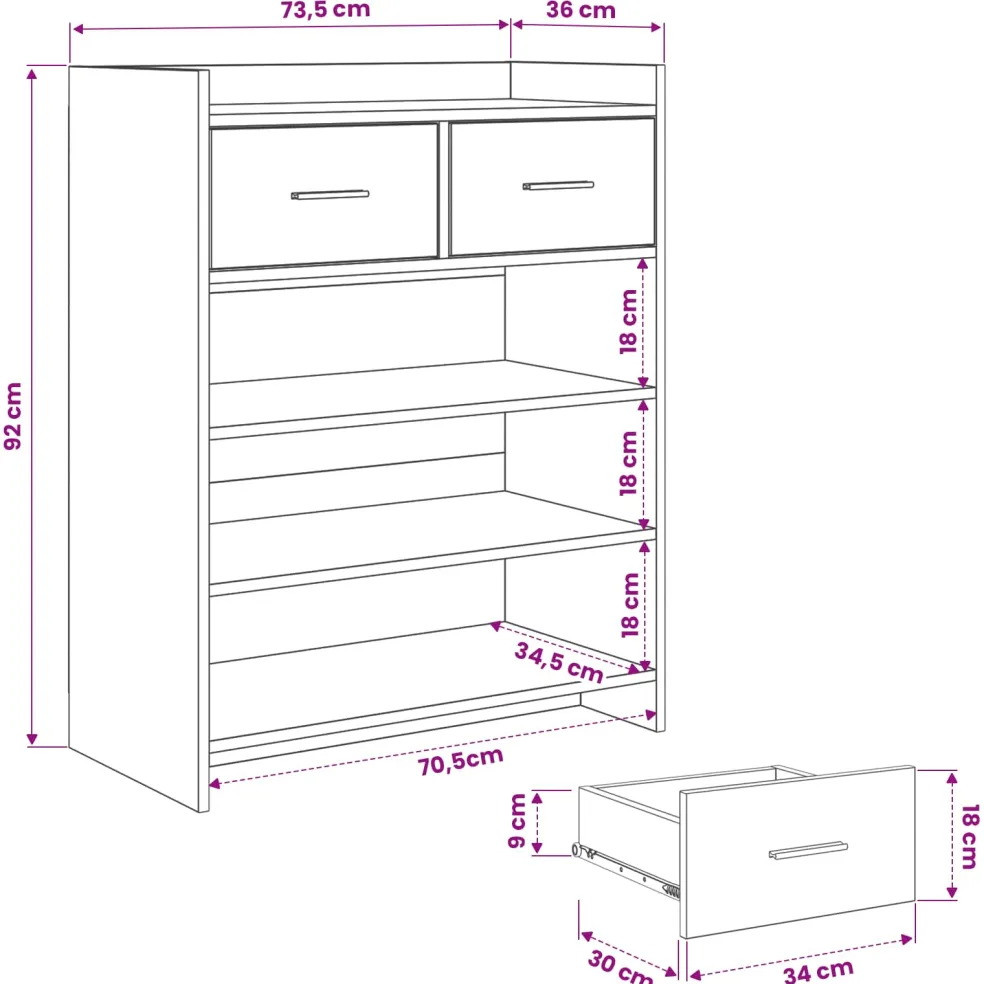 vidaXL Schoenenkast 73,5 x 36 x 92 cm Bewerkt hout Wit