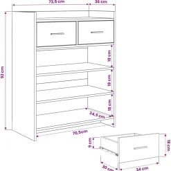 vidaXL Schoenenkast 73,5 x 36 x 92 cm Bewerkt hout Sonoma Eiken